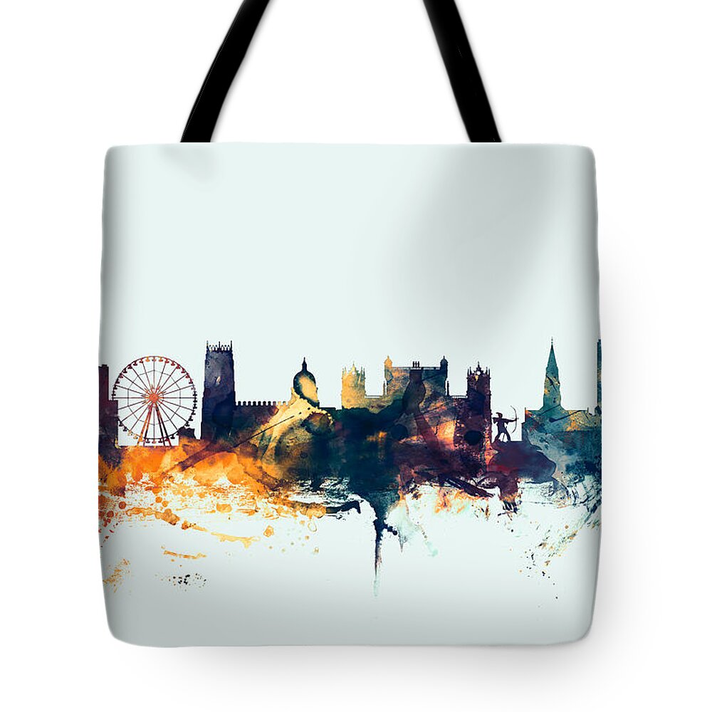 City Tote Bag featuring the digital art Nottingham England Skyline by Michael Tompsett