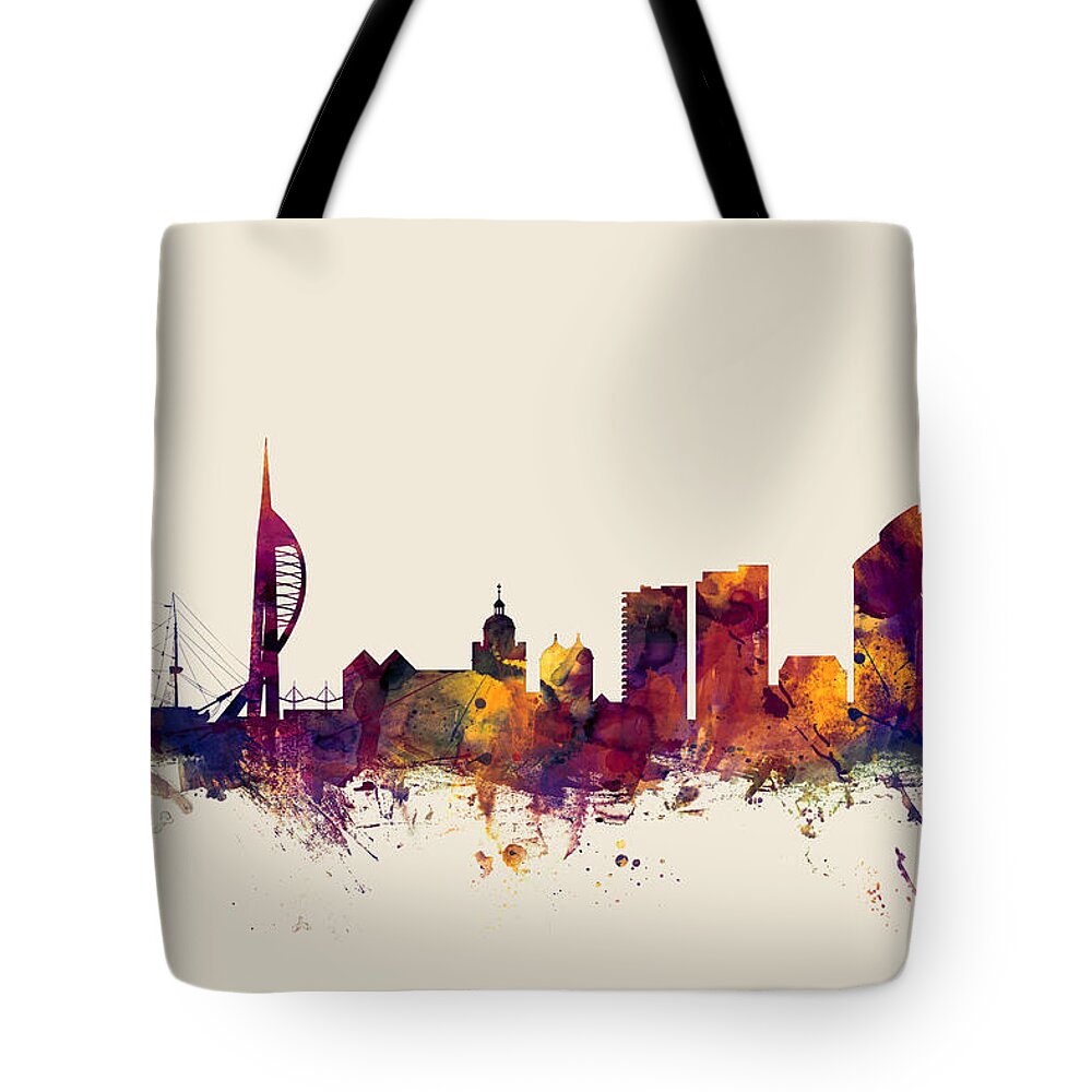 City Tote Bag featuring the digital art Portsmouth England Skyline by Michael Tompsett