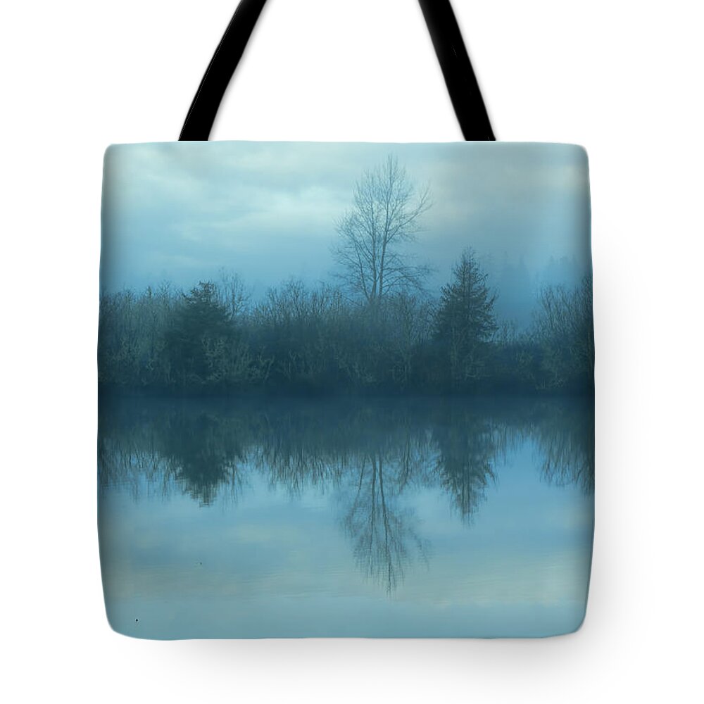 Reflections Lake Tote Bag featuring the photograph Reflections blue lake by Cathy Anderson
