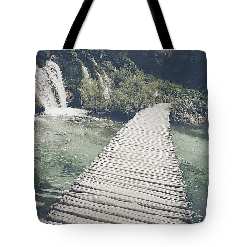 Green Tote Bag featuring the photograph Retro Hiking Path #4 by Brandon Bourdages