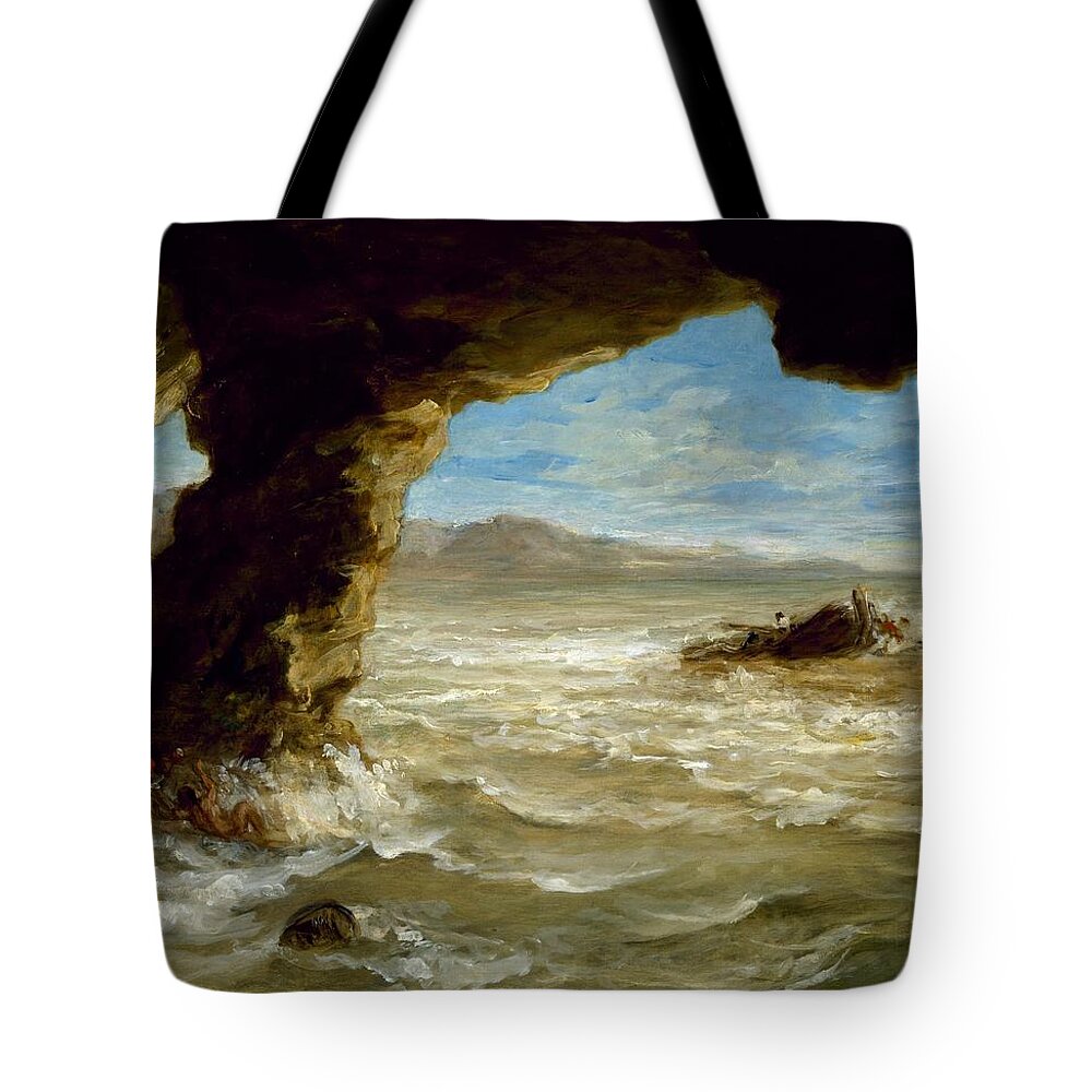 Shipwreck Tote Bag featuring the painting Shipwreck on the Coast #5 by Eugene Delacroix