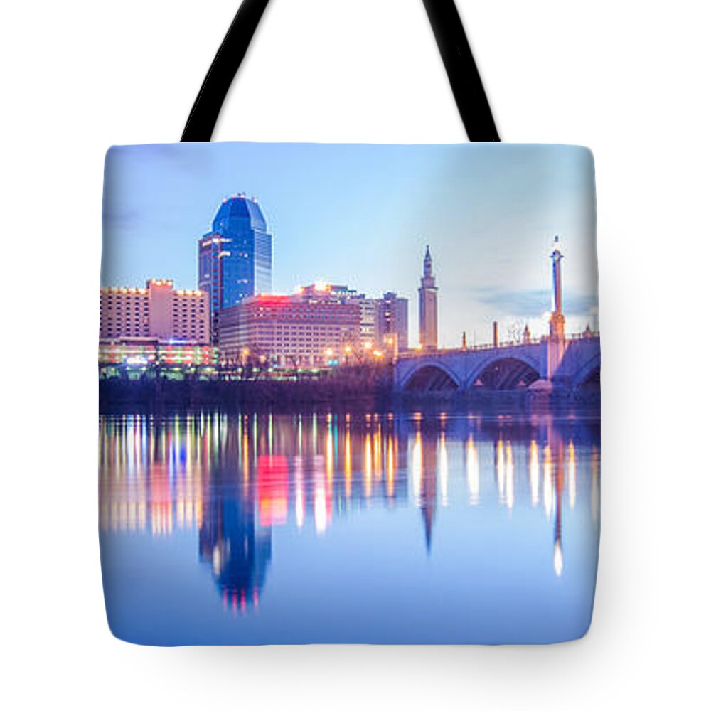 Massachusetts Tote Bag featuring the photograph Springfield Massachusetts City Skyline Early Morning #4 by Alex Grichenko