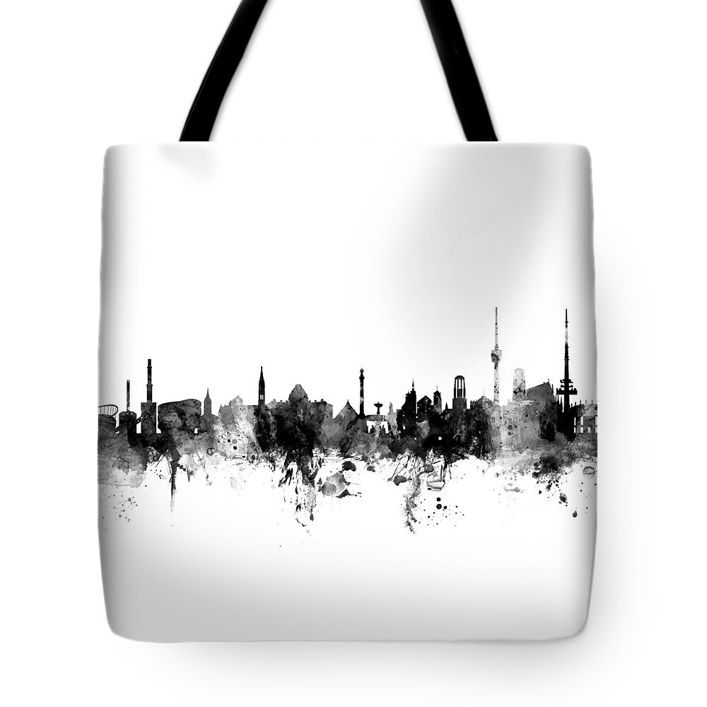 City Skyline Tote Bag featuring the digital art Stuttgart Germany Skyline #4 by Michael Tompsett