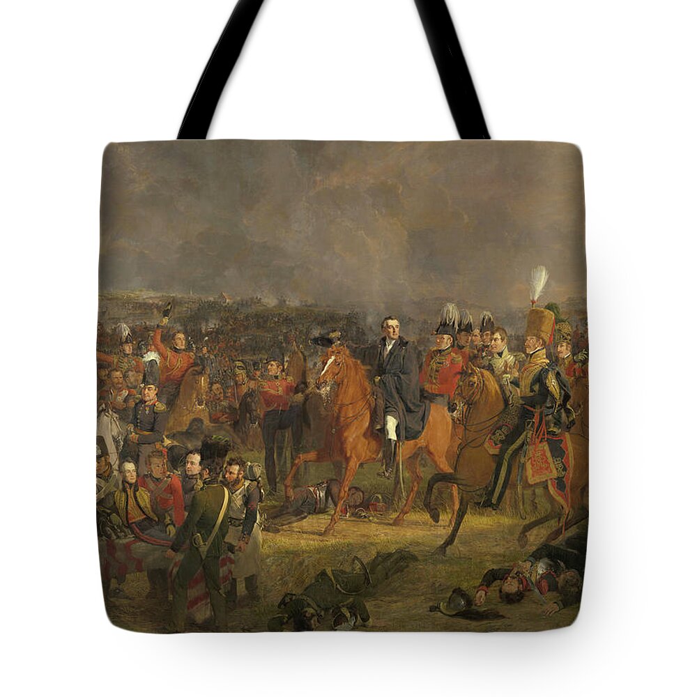 Battle Tote Bag featuring the painting The Battle of Waterloo #6 by Jan Willem Pieneman