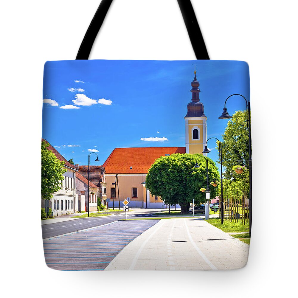 Croatia Tote Bag featuring the photograph Town of Koprivnica old street and park view #4 by Brch Photography