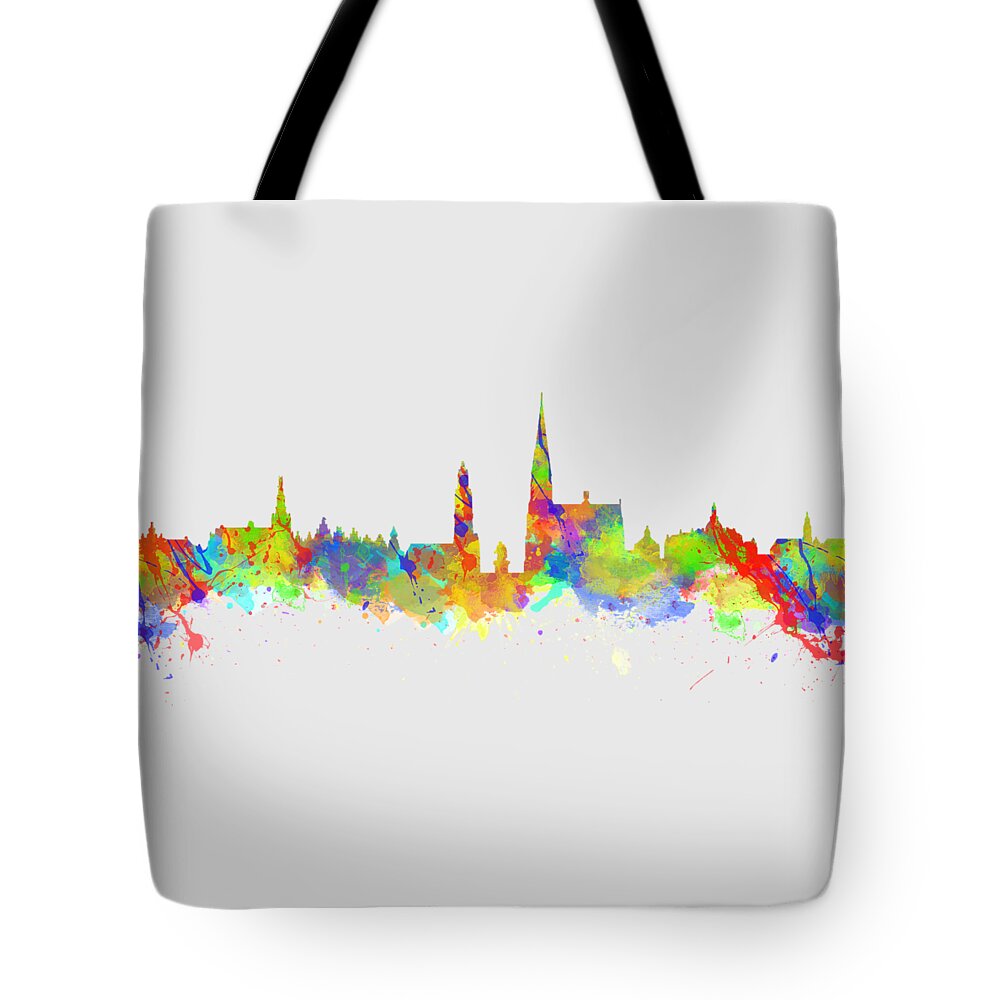 Antwerp Tote Bag featuring the photograph Watercolor art print of the skyline of Antwerp in Belgium #4 by Chris Smith