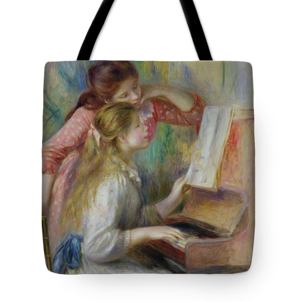 Renoir Tote Bag featuring the painting Young Girls at the Piano by Pierre Auguste Renoir