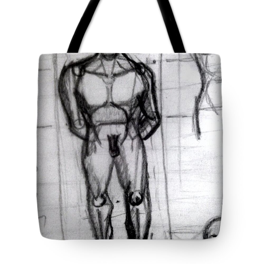 Black Art Tote Bag featuring the drawing Untitled #40 by Cn 
