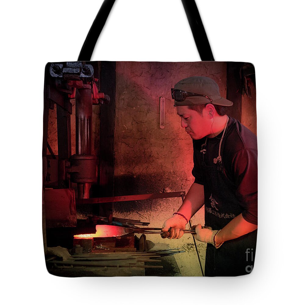 Blacksmith Tote Bag featuring the photograph 4th Generation Blacksmith, Miki City Japan by Perry Rodriguez