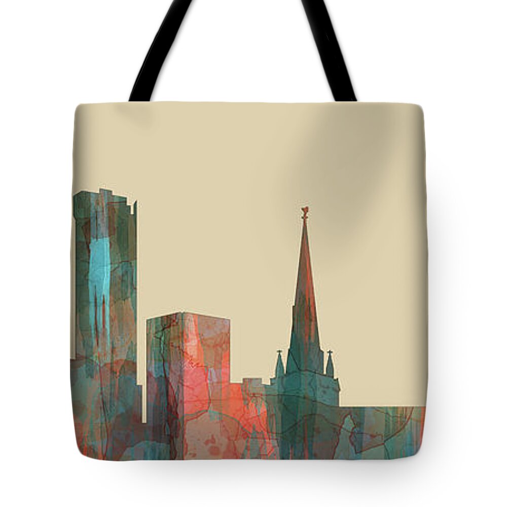 Birmingham England Skylineblue Tote Bag featuring the digital art Birmingham England Skyline #5 by Marlene Watson