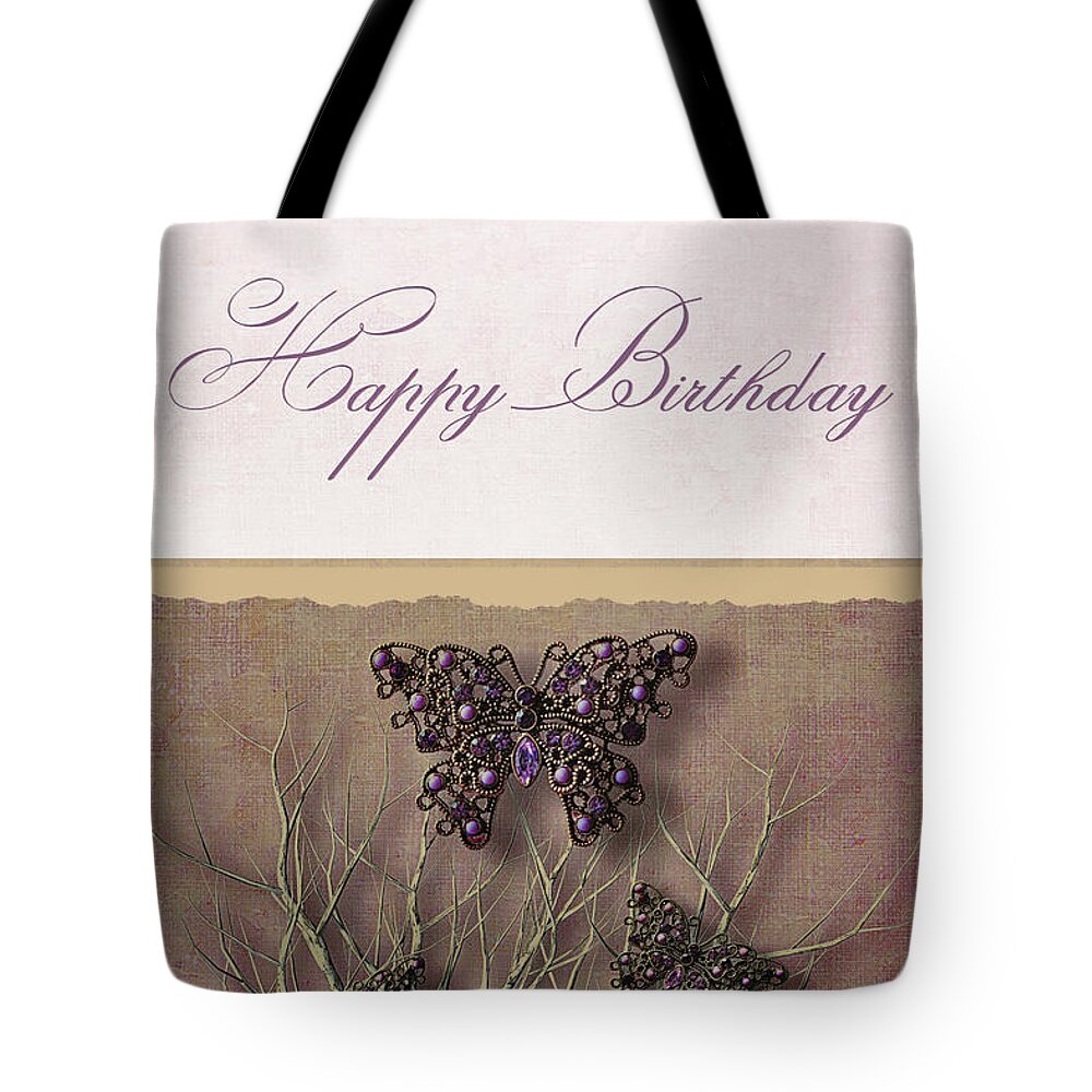  Floral Tote Bag featuring the photograph Butterfly pendants on branches #5 by Sandra Cunningham