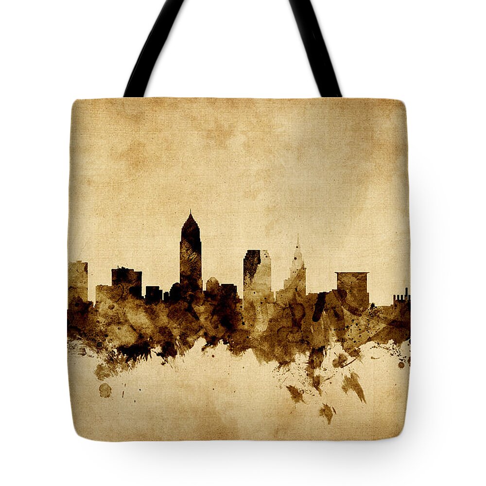 United States Tote Bag featuring the digital art Cleveland Ohio Skyline #5 by Michael Tompsett