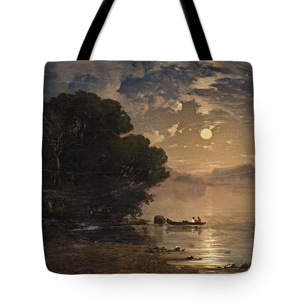 Alexandre Calame Tote Bag featuring the painting Evening Landscape with a Lake by Alexandre Calame