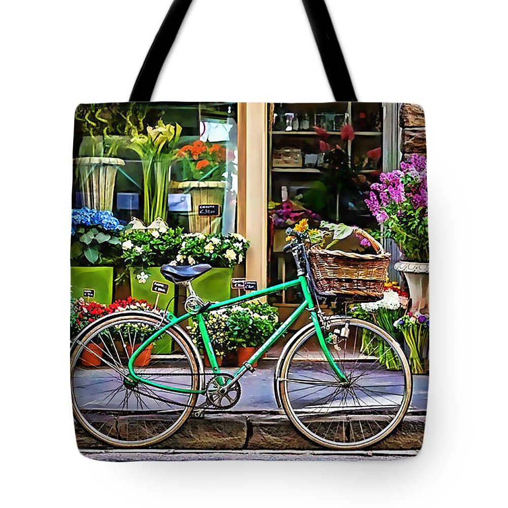 Flower Bike Tote Bag featuring the mixed media Flower Bike Collection #5 by Marvin Blaine