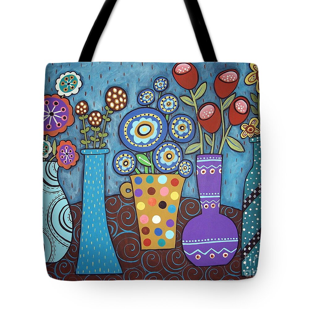 Flowers Tote Bag featuring the painting 5 Flower Pots by Karla Gerard