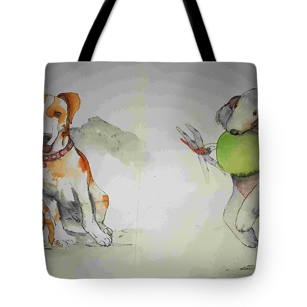 Dogs Tote Bag featuring the painting For love of a dog album #5 by Debbi Saccomanno Chan