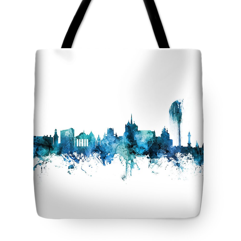 Geneva Tote Bag featuring the digital art Geneva Switzerland Skyline by Michael Tompsett