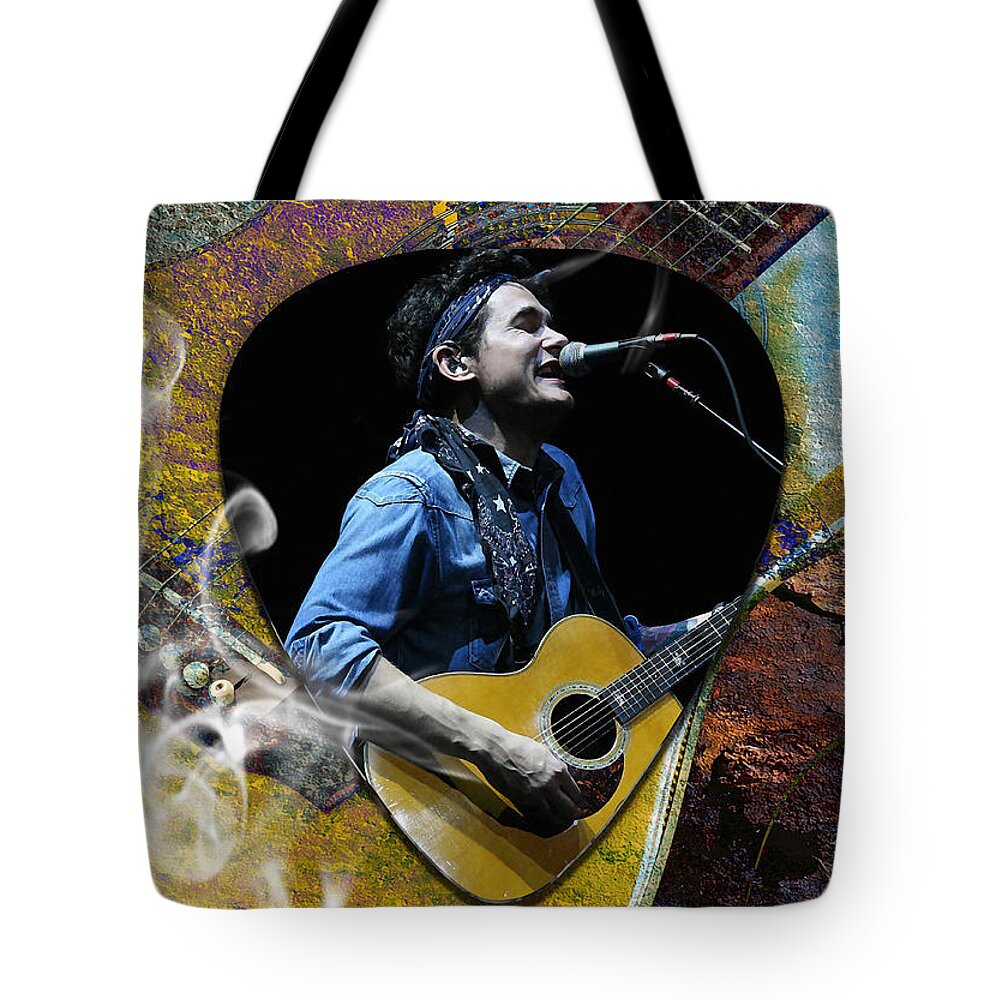 John Mayer Tote Bag featuring the mixed media John Mayer Art #5 by Marvin Blaine