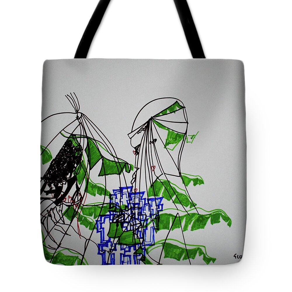 Jesus Tote Bag featuring the painting Kintu and Nambi First Encounters Royal Kingdom of Buganda #5 by Gloria Ssali
