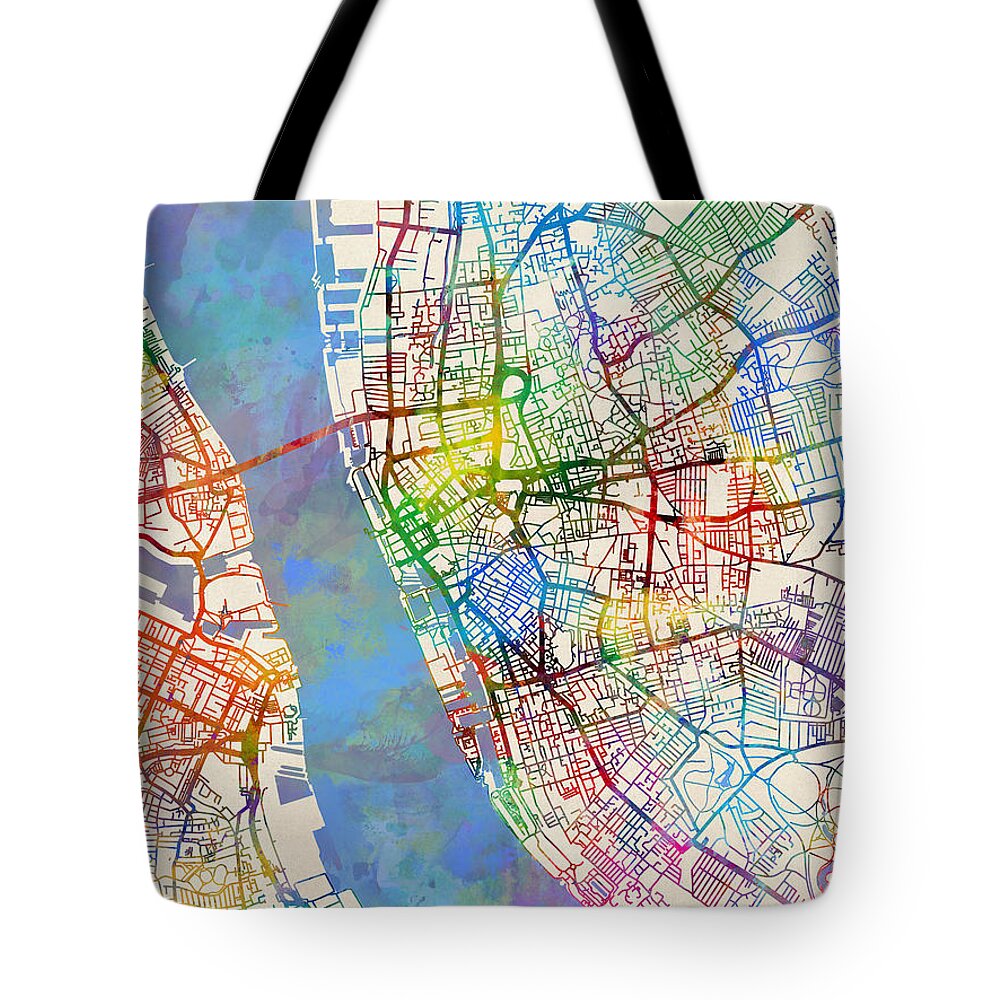 Liverpool Tote Bag featuring the digital art Liverpool England Street Map by Michael Tompsett