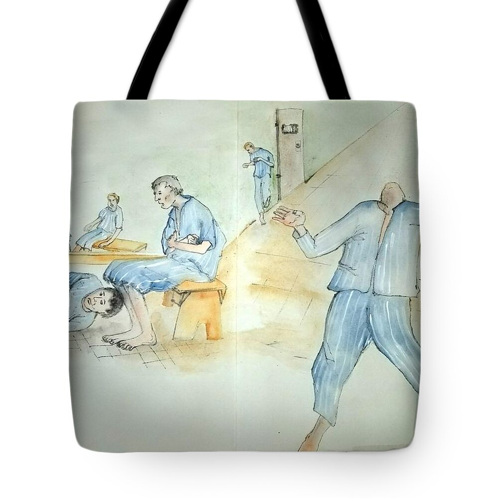 Mental Illness. Patients Tote Bag featuring the painting Mental Illness Hurts Album #5 by Debbi Saccomanno Chan