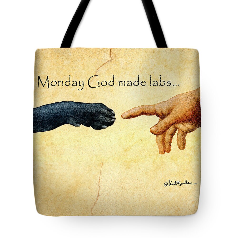 Will Bullas Tote Bag featuring the painting on Monday God made labs... #2 by Will Bullas