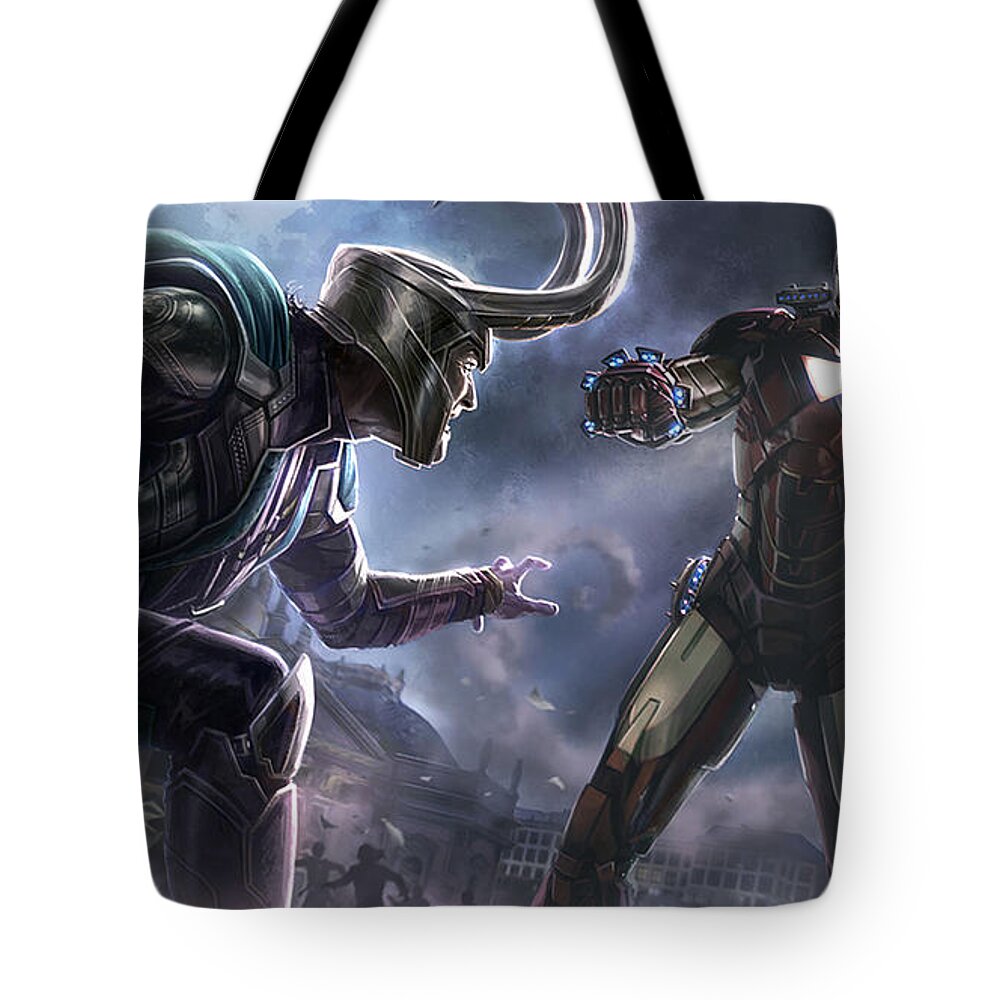 The Avengers Tote Bag featuring the digital art The Avengers #5 by Super Lovely