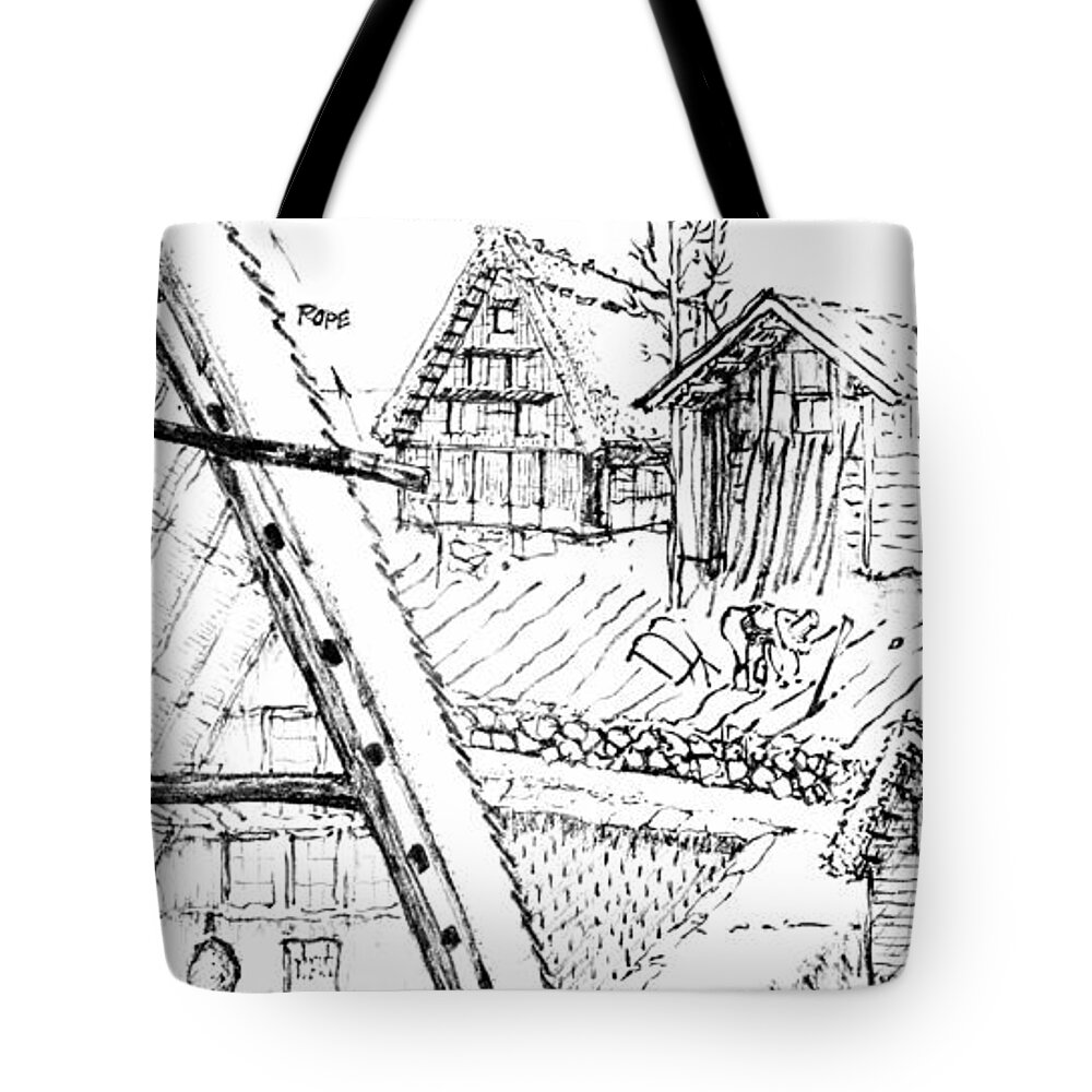 Sustainability Tote Bag featuring the drawing 5.15.Japan-3-detail-b by Charlie Szoradi