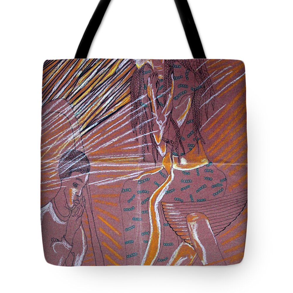 Jesus Tote Bag featuring the painting The Annunciation #52 by Gloria Ssali