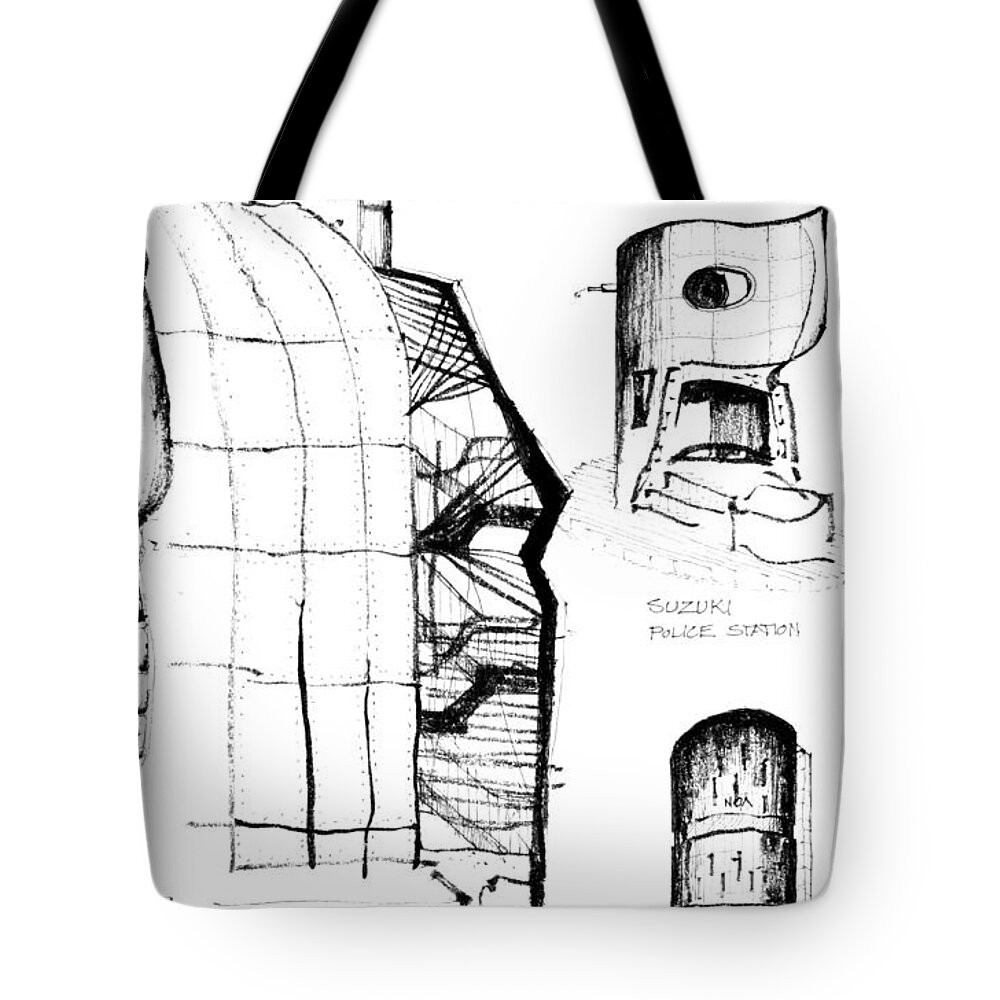 Sustainability Tote Bag featuring the drawing 5.39.Japan-9-detail-a by Charlie Szoradi