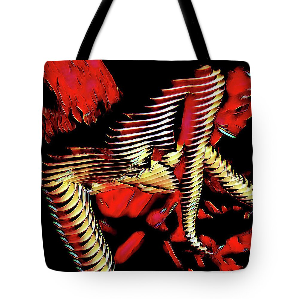 Window Blinds Tote Bag featuring the digital art 5787s-MAK Nude Woman Art Rendered in Red Palette Knife Style by Chris Maher