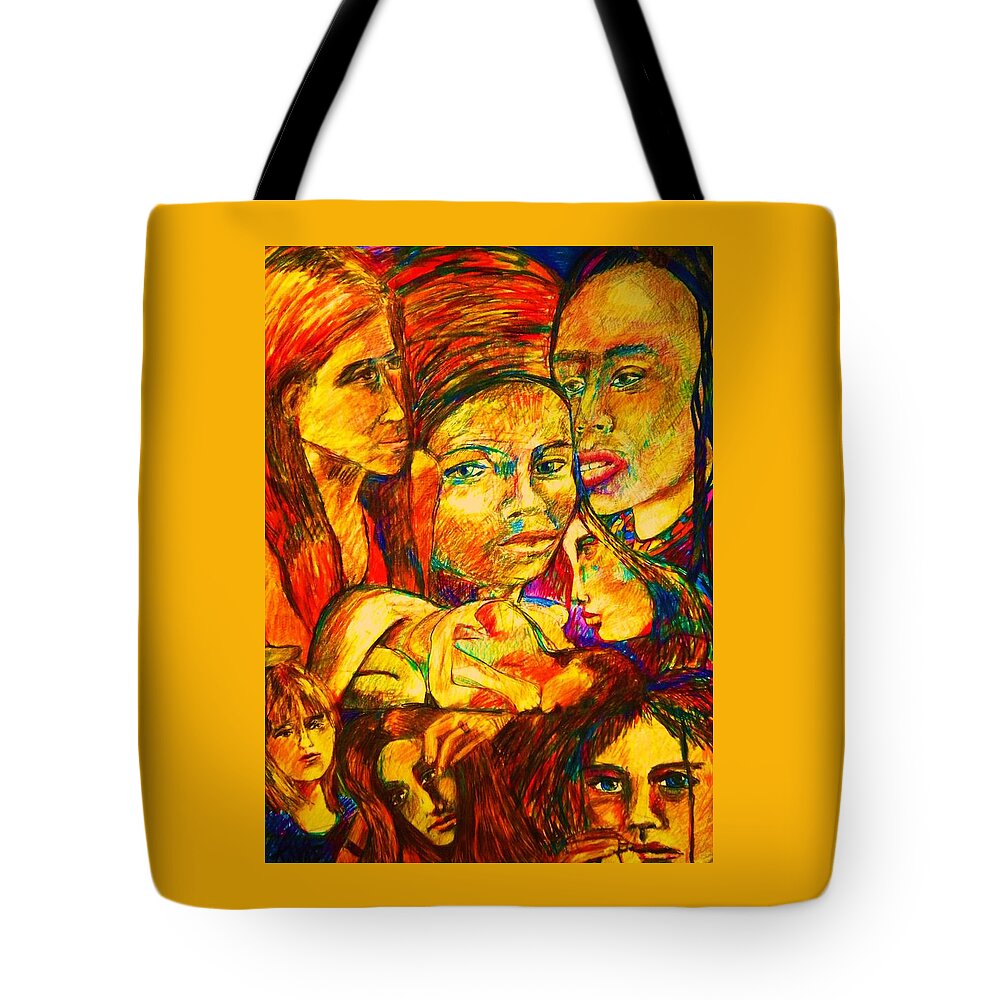 Woman Faces Tote Bag featuring the painting Janas #59 by B Janas