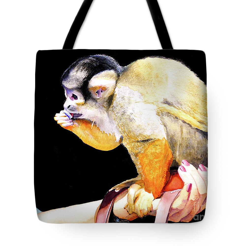Squirrel Monkey Tote Bag featuring the painting #59 Squirrel Monkey 2 #59 by William Lum