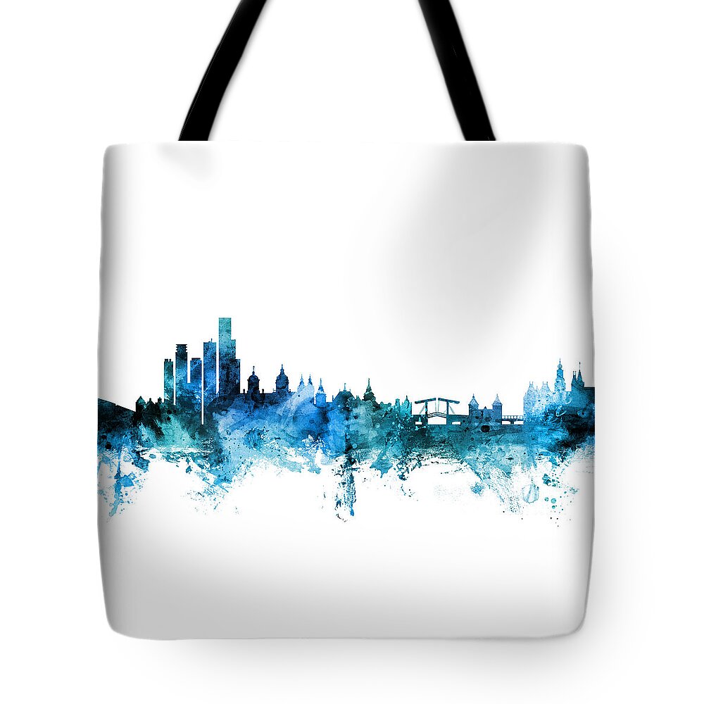 Amsterdam Tote Bag featuring the digital art Amsterdam The Netherlands Skyline by Michael Tompsett