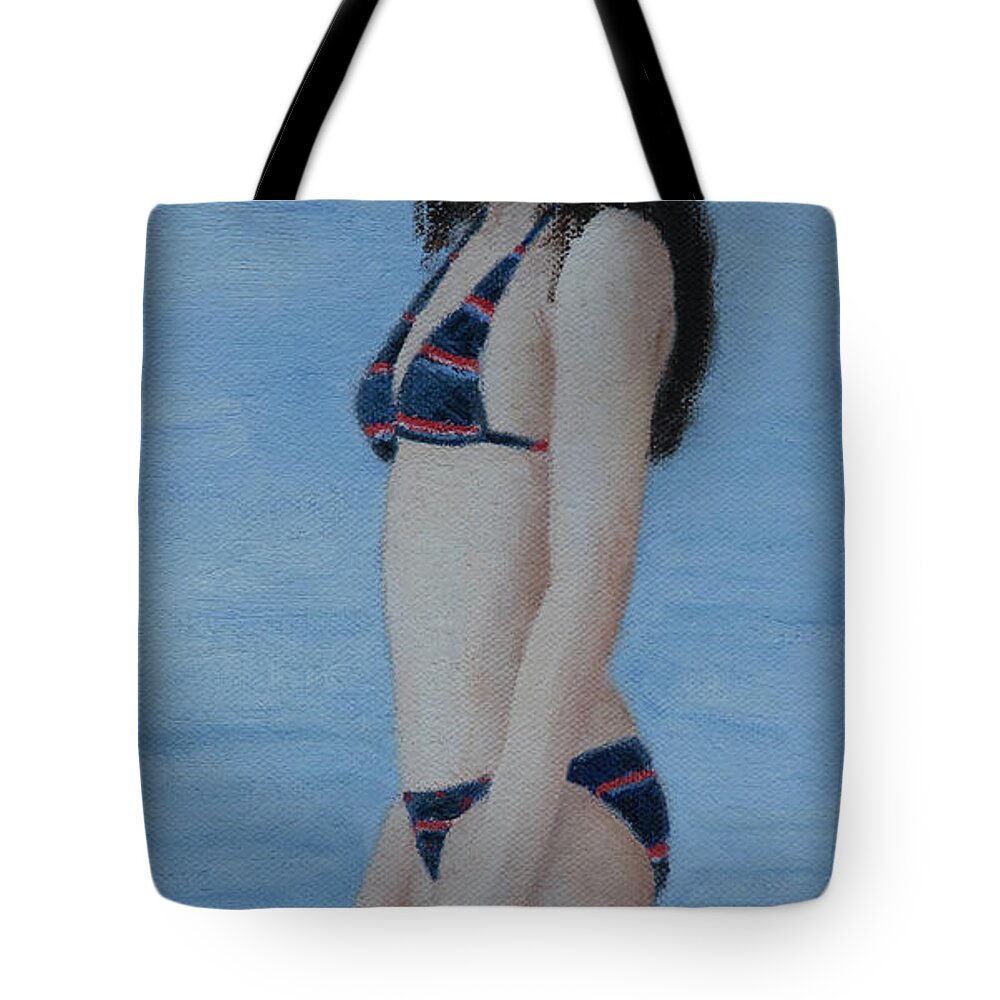 Portrait Tote Bag featuring the painting At The Lake #6 by Masami Iida