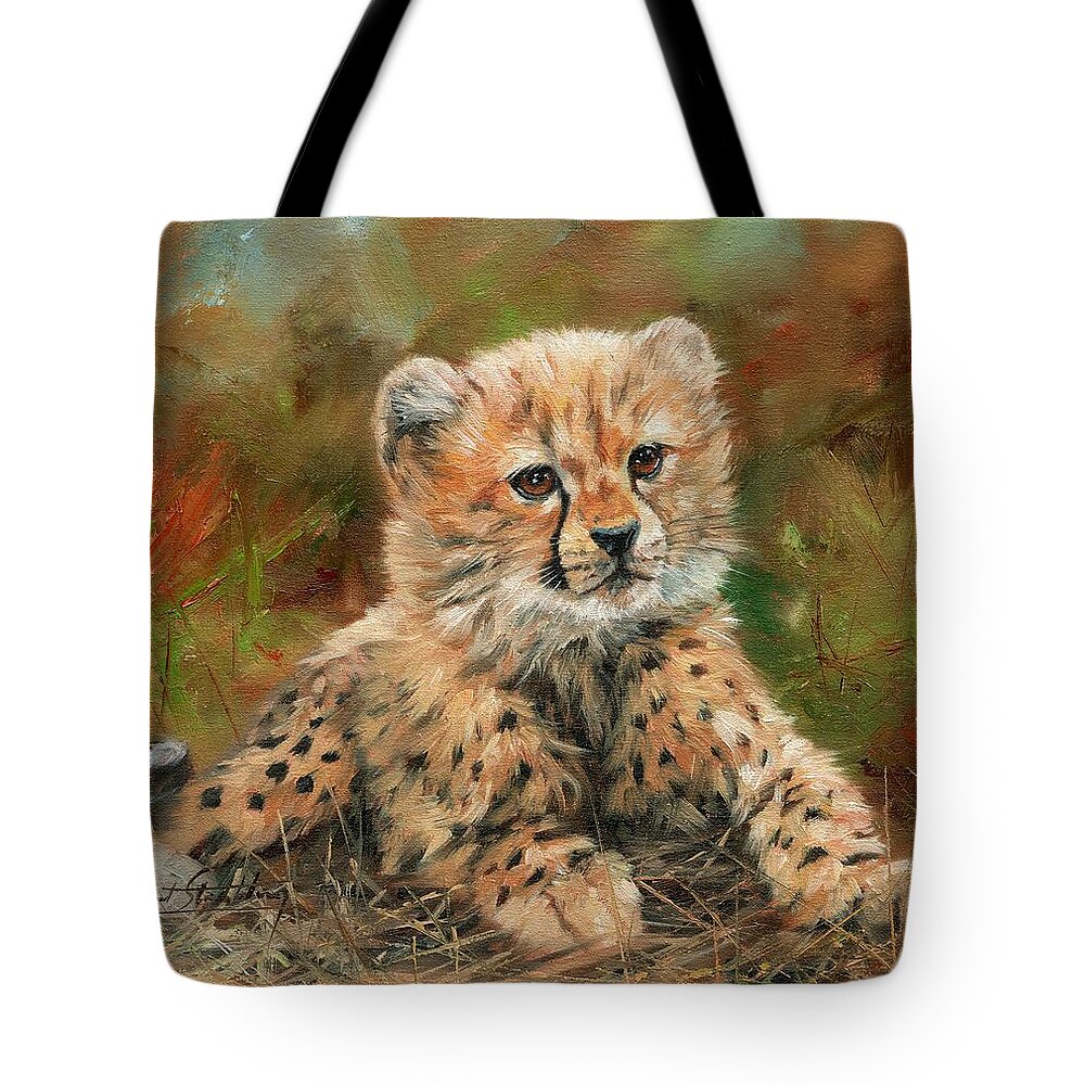 Cheetah Tote Bag featuring the painting Cheetah Cub #6 by David Stribbling