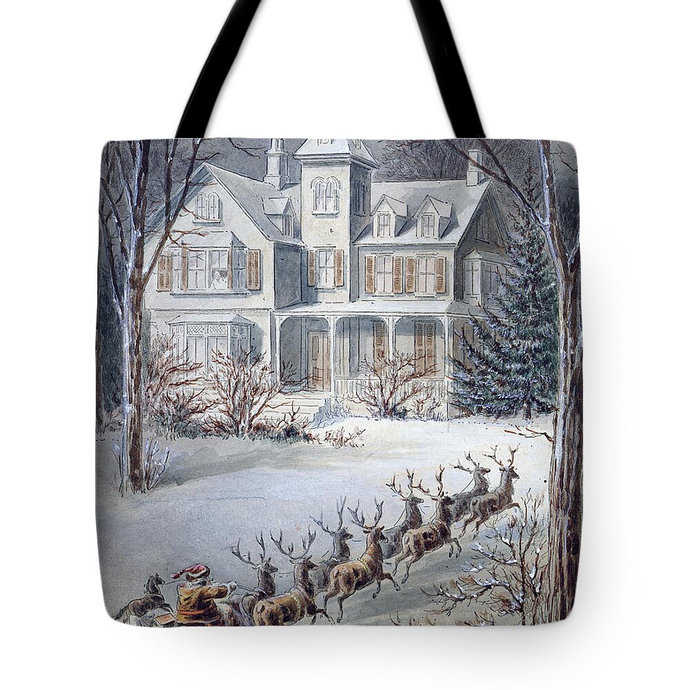 Santa Tote Bag featuring the painting Christmas Card by American School