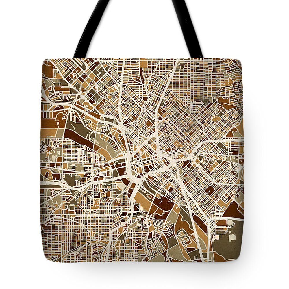 Dallas Tote Bag featuring the digital art Dallas Texas City Map by Michael Tompsett