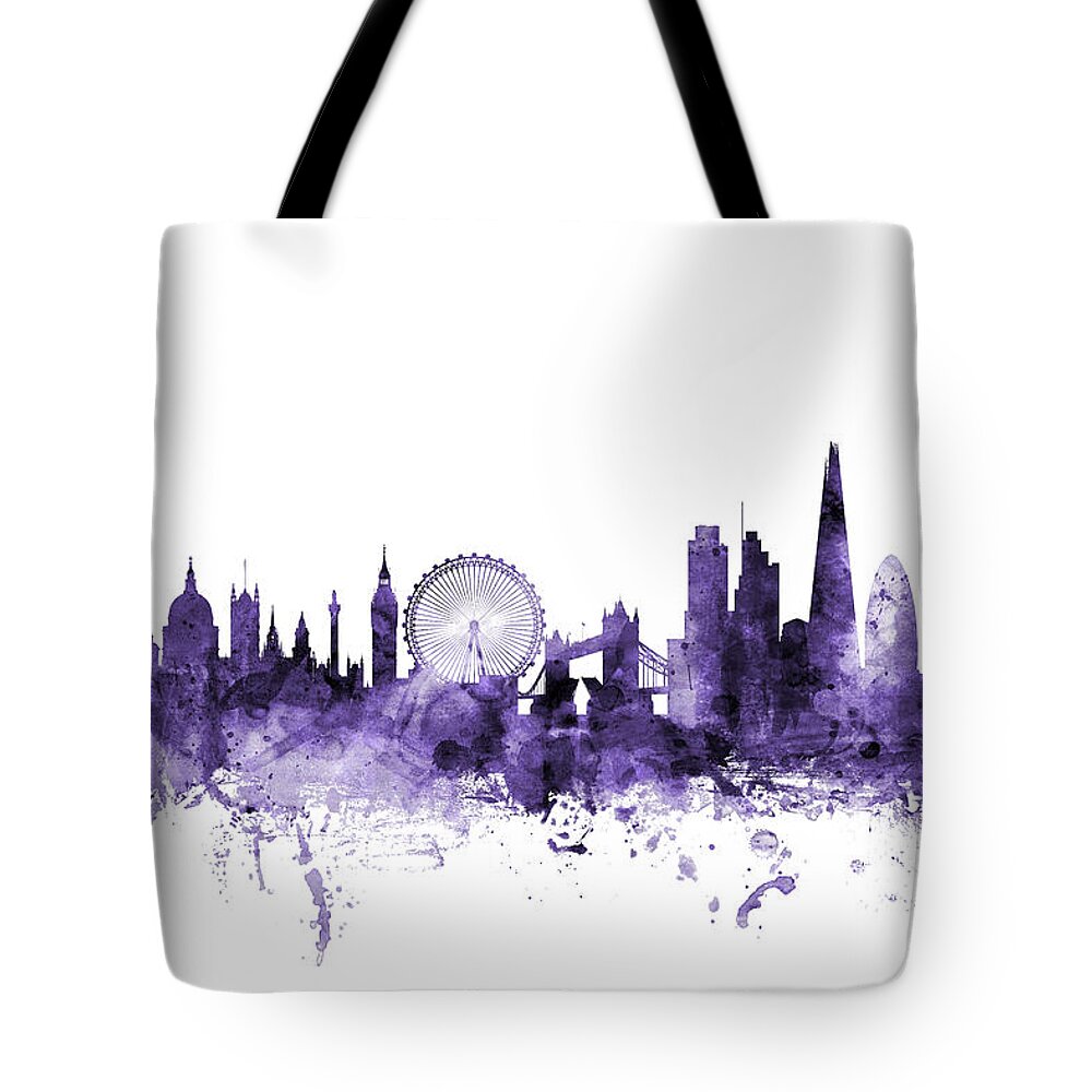 London Tote Bag featuring the digital art London England Skyline by Michael Tompsett