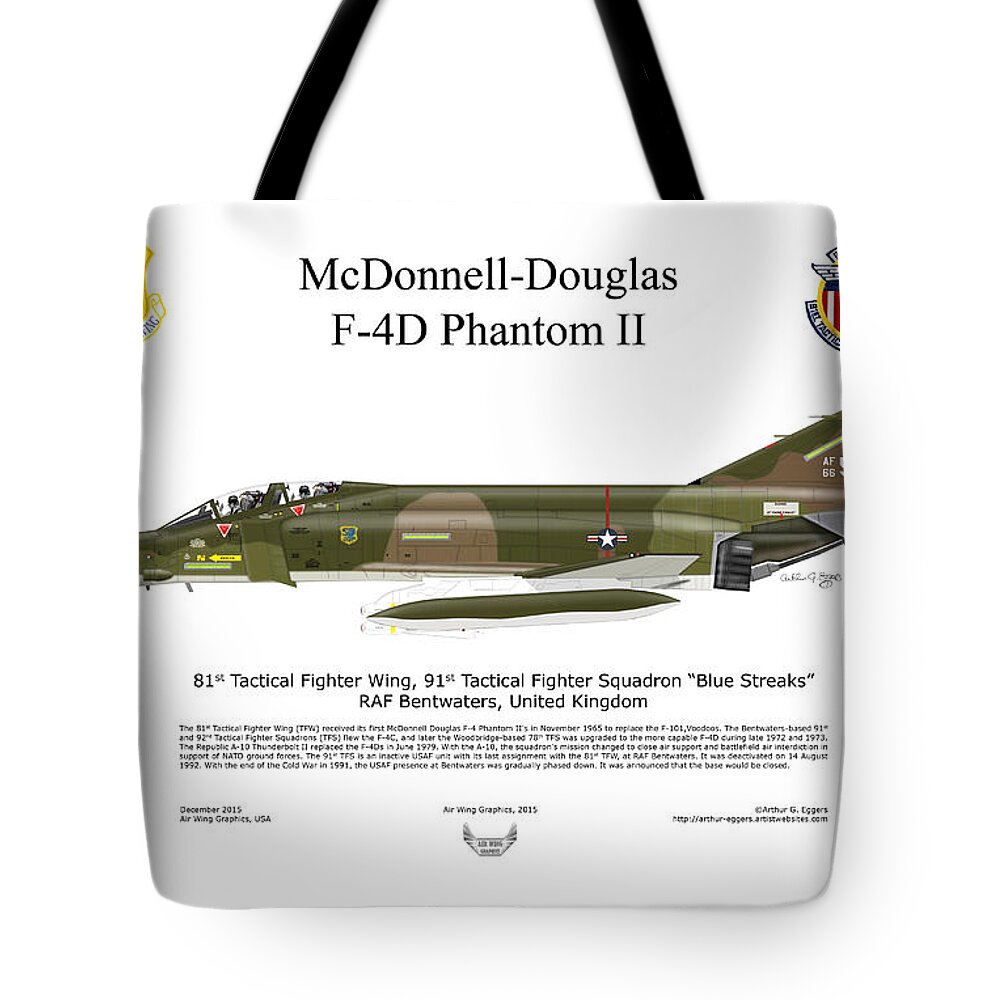 Mcdonnell Douglas Tote Bag featuring the digital art McDonnell Douglas F-4D Phantom II #8 by Arthur Eggers