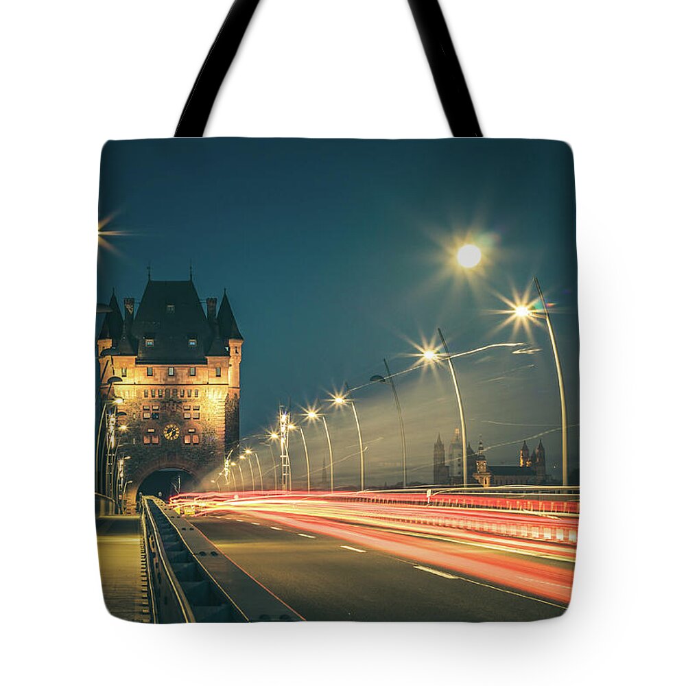 Moon Tote Bag featuring the photograph Nibelungenturm #6 by Marc Braner