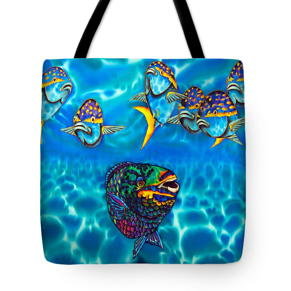 Diving Tote Bag featuring the painting Parrotfish #3 by Daniel Jean-Baptiste