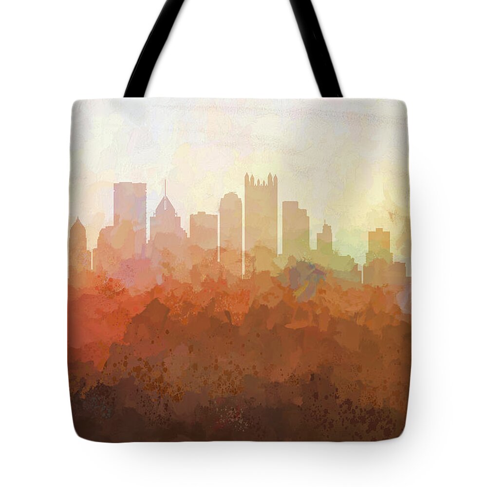 Pittsburgh Pennsylvania Skyline Tote Bag featuring the digital art Pittsburgh Pennsylvania Skyline #6 by Marlene Watson