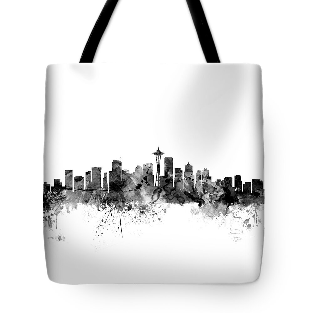 United States Tote Bag featuring the digital art Seattle Washington Skyline by Michael Tompsett