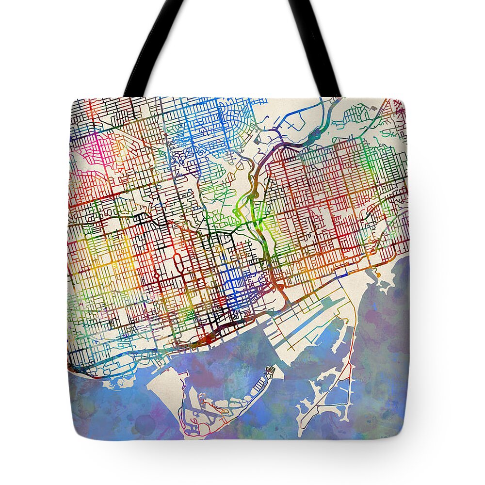 Street Map Tote Bag featuring the digital art Toronto Street Map by Michael Tompsett