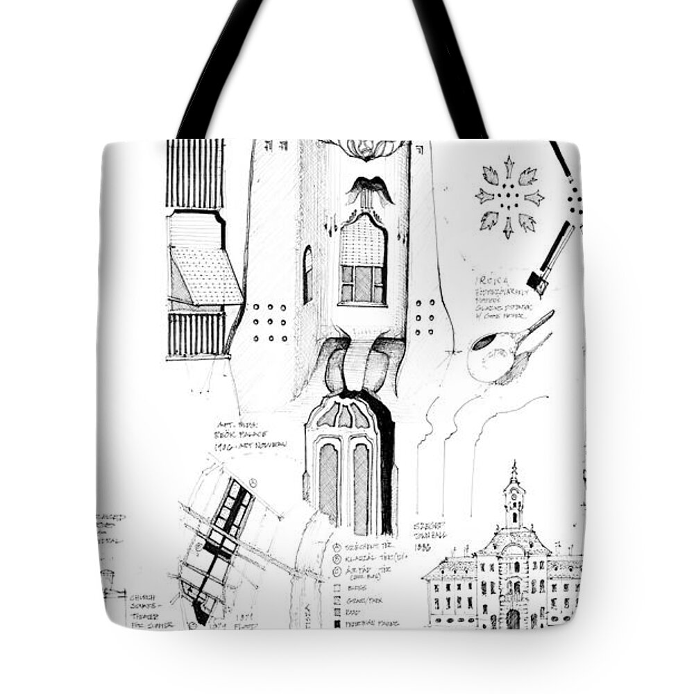 Sustainability Tote Bag featuring the drawing 6.27.Hungary-3-detail-i by Charlie Szoradi