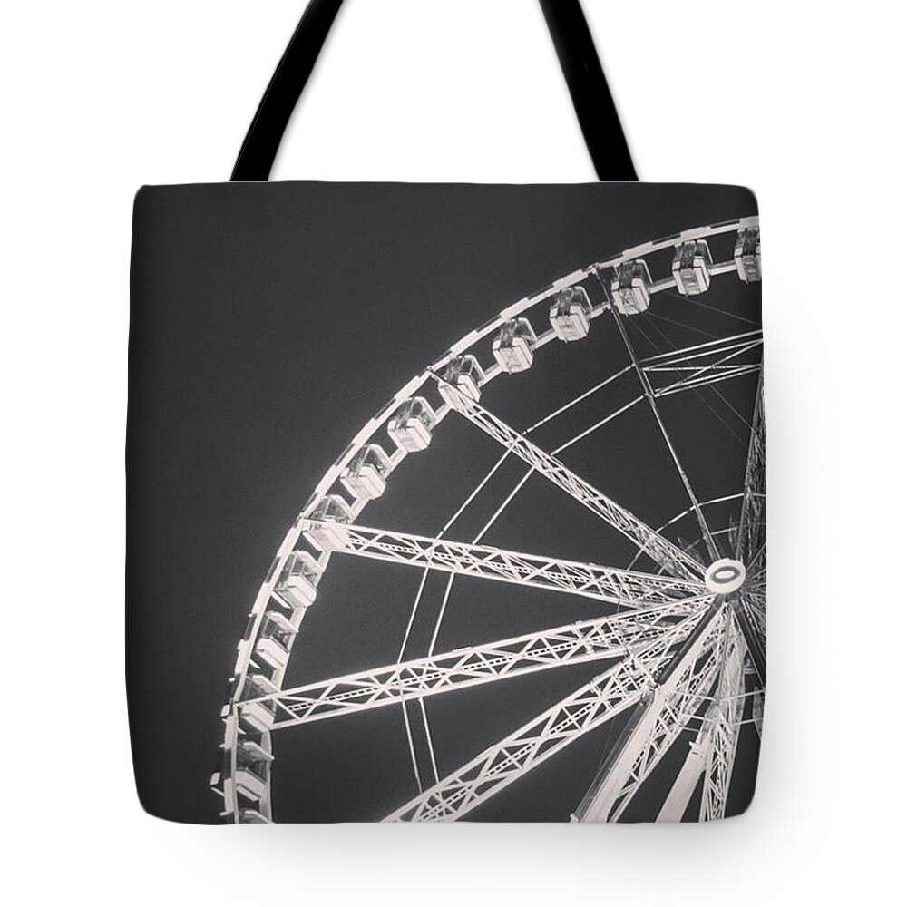 Monochrome Tote Bag featuring the photograph Ferris wheel in France by Elinor