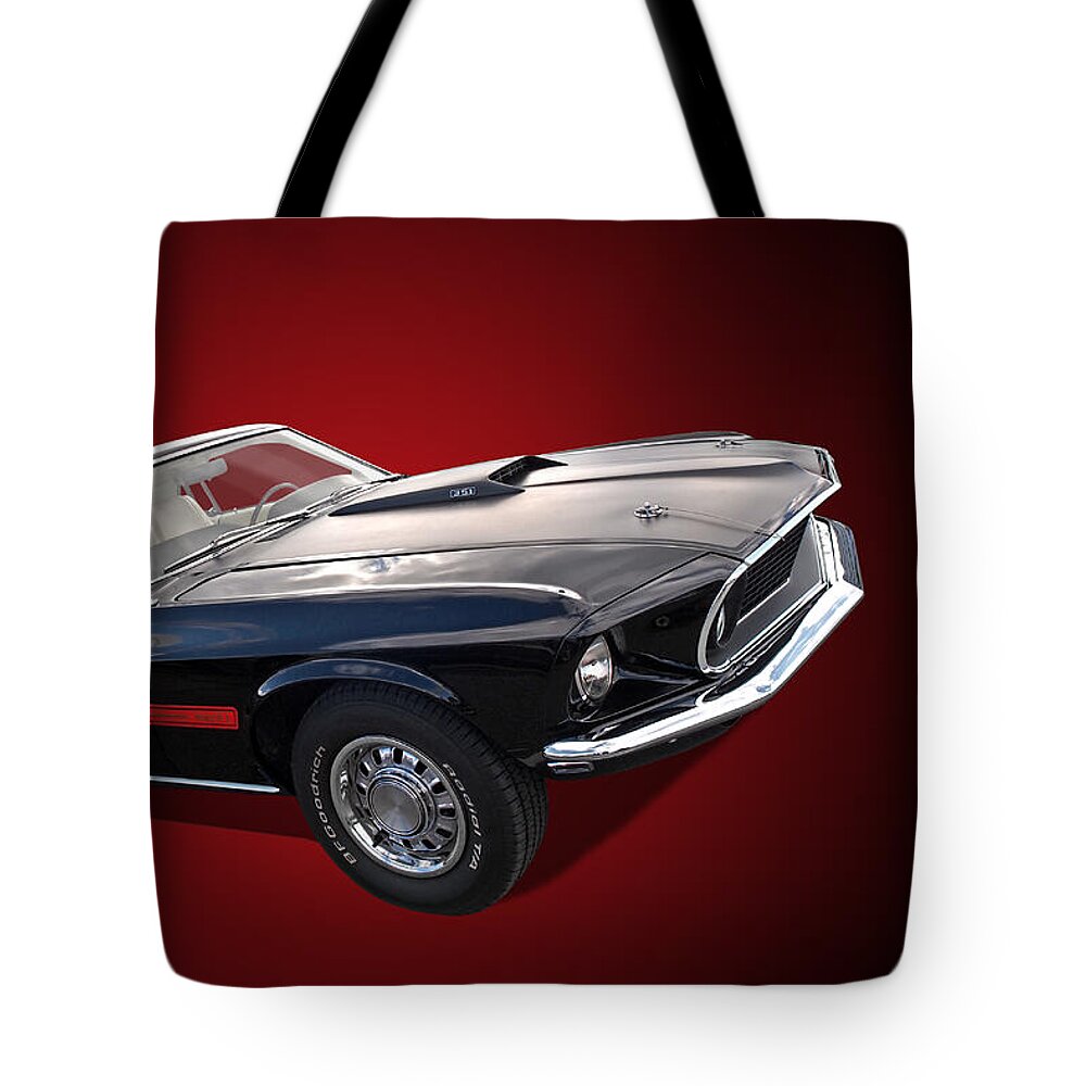 Mustang Tote Bag featuring the photograph 69 Mach1 on Red by Gill Billington