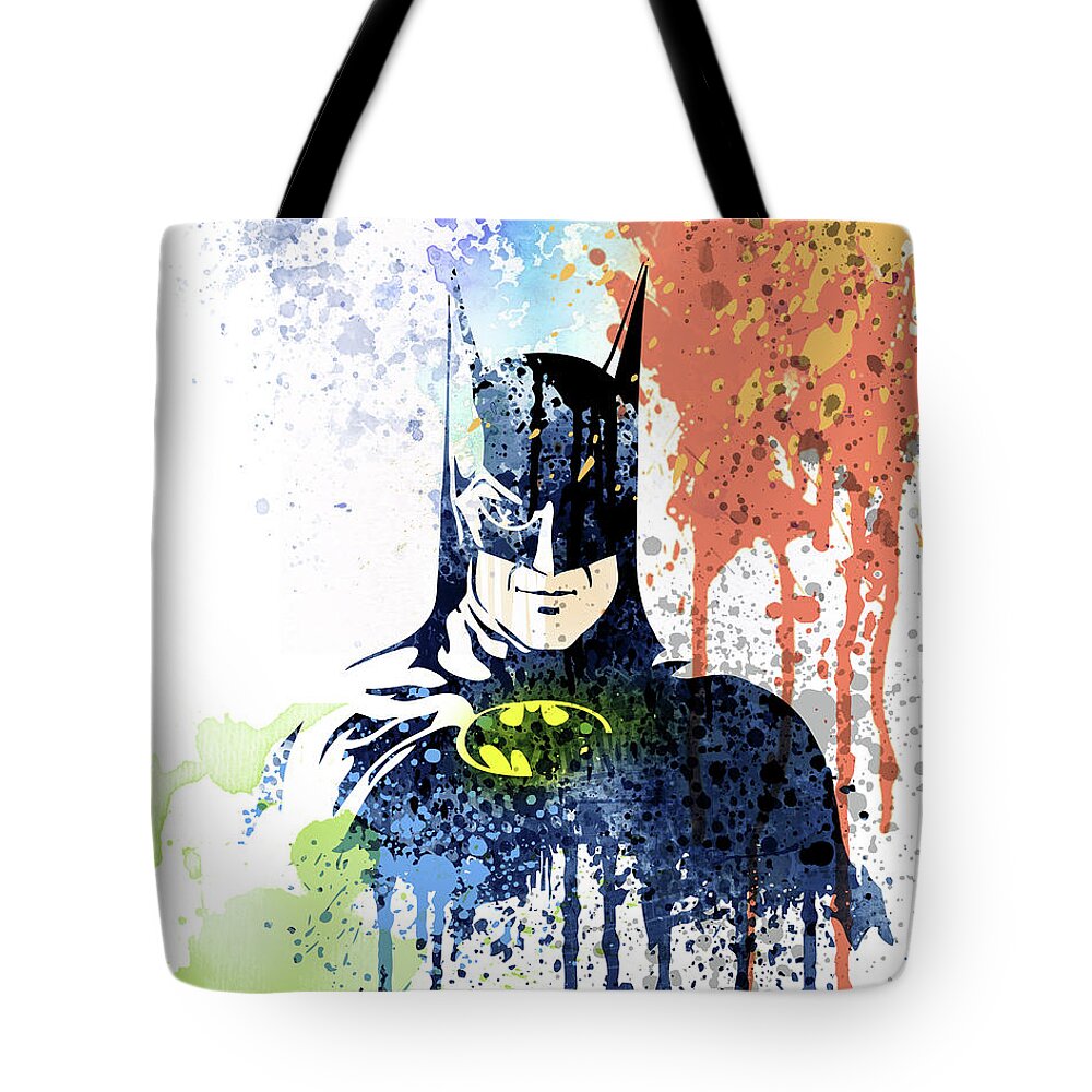 Superheroes Tote Bag featuring the painting Batman #7 by Art Popop