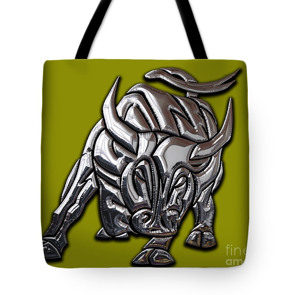 Wall Street Bull Tote Bag featuring the mixed media Bull Collection #7 by Marvin Blaine